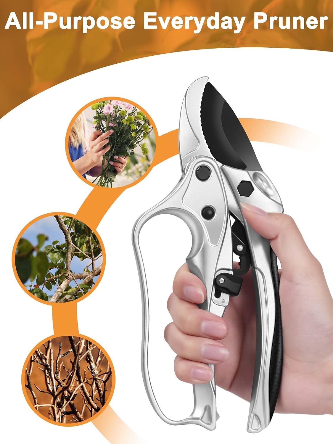 6.3" Garden Scissors for Plant, Bypass Blade Pruner, Pruning Shears for Cutting Flowers Stems, Trimming Plants, Bonsai and Fruits Picking