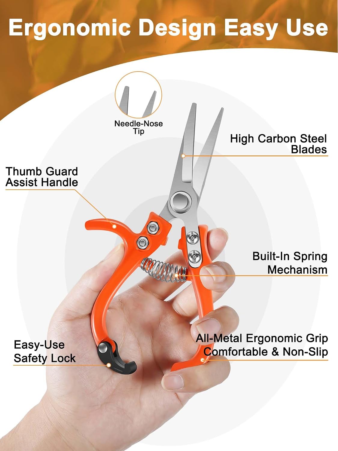 6.3" Garden Scissors for Plant, Bypass Blade Pruner, Pruning Shears for Cutting Flowers Stems, Trimming Plants, Bonsai and Fruits Picking