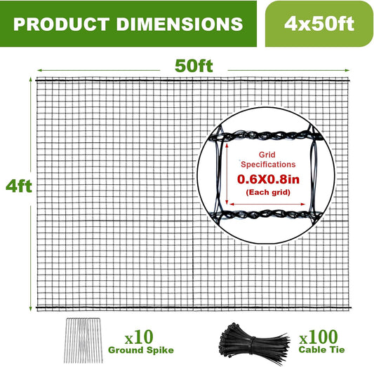 4x50FT Deer Fence Netting for Garden, 55GSM Plastic Mesh Temporary Fence