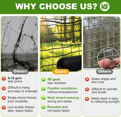 4x50FT Deer Fence Netting for Garden, 55GSM Plastic Mesh Temporary Fence