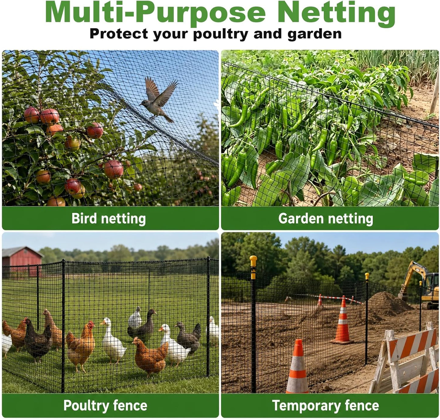 4x50FT Deer Fence Netting for Garden, 55GSM Plastic Mesh Temporary Fence