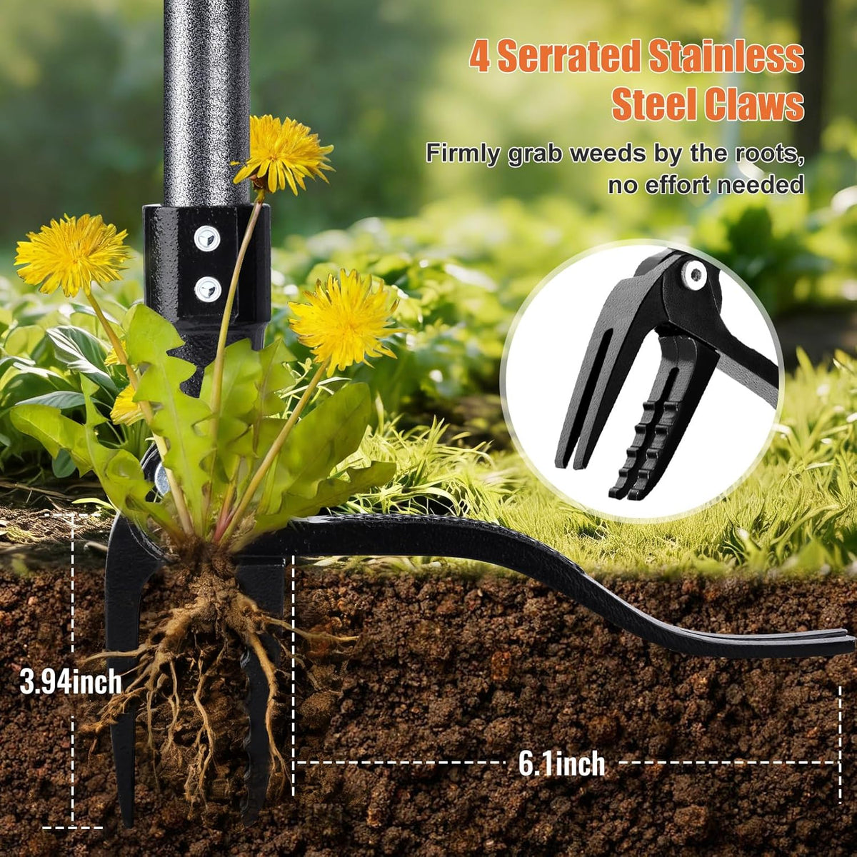 Stand Up Weed Puller Tool with 45″ Long Handle, Manual Weeder Tool