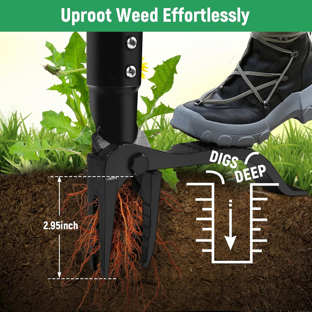 Stand Up Weed Puller Tool with 45″ Long Handle, Manual Weeder Tool