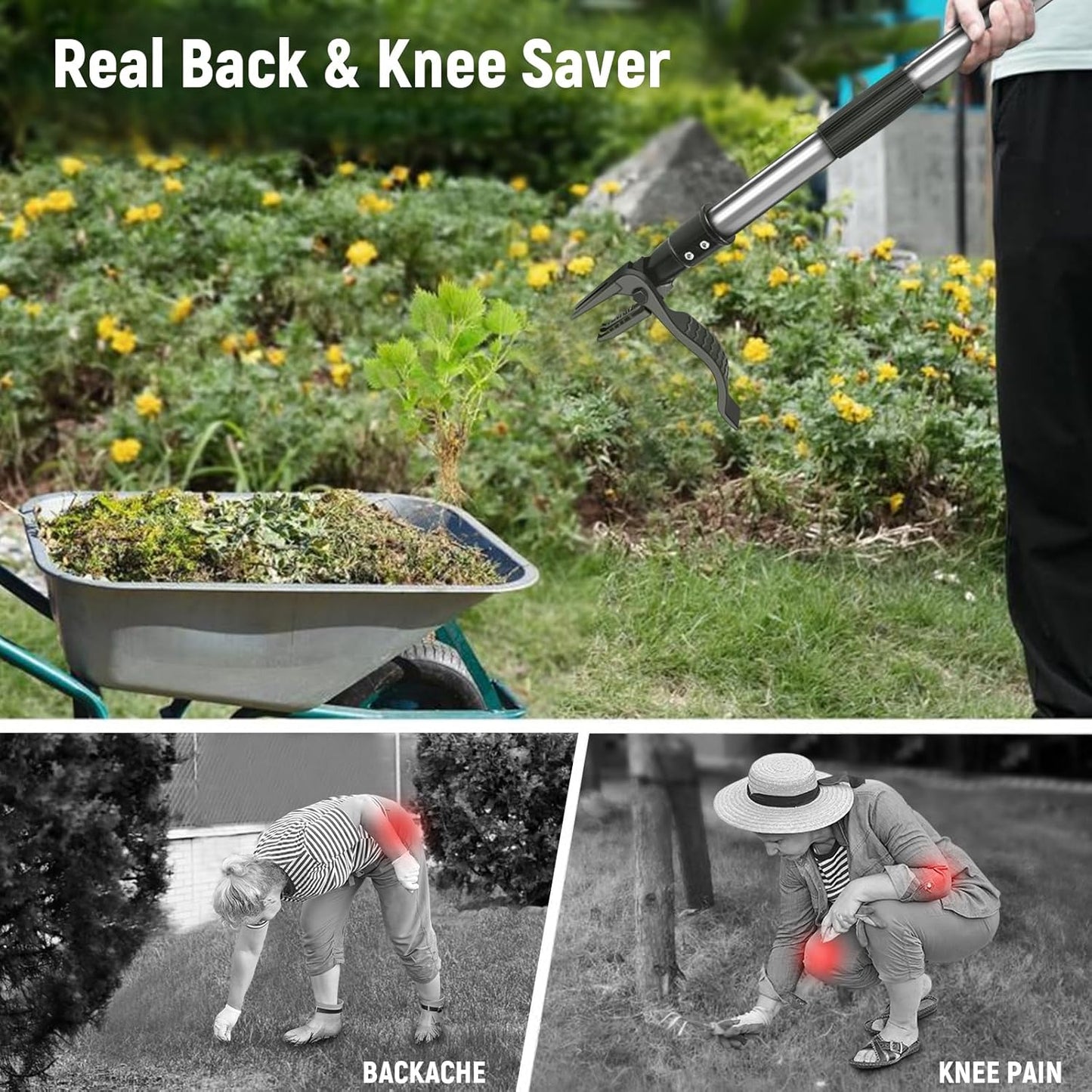 Stand Up Weed Puller Tool with 45″ Long Handle, Manual Weeder Tool
