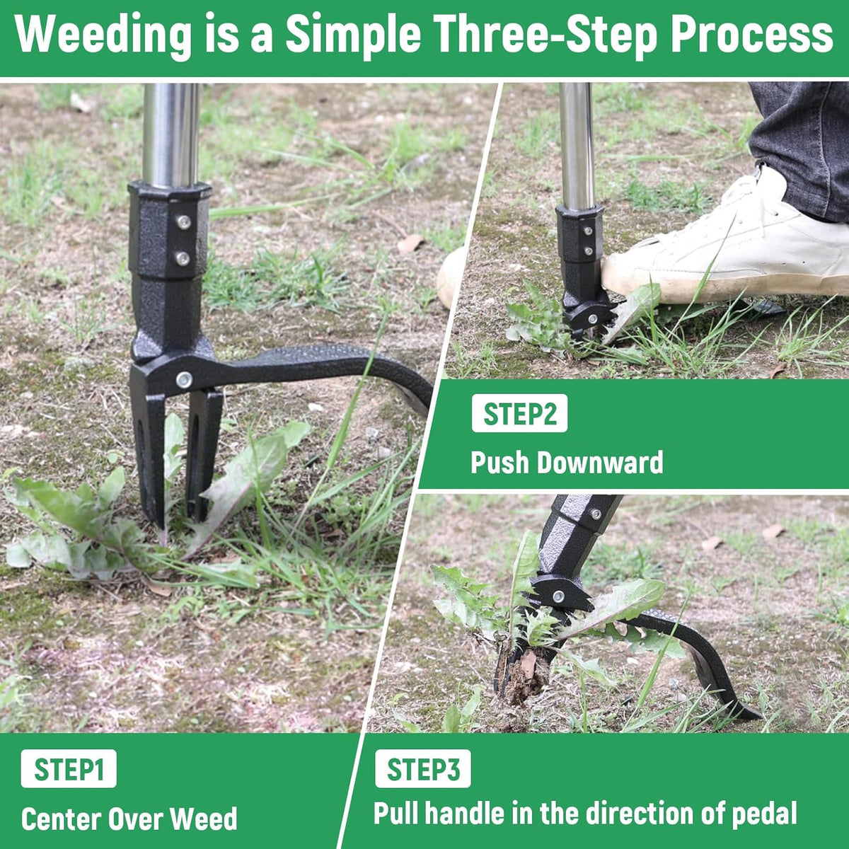 Stand Up Weed Puller Tool with 45″ Long Handle, Manual Weeder Tool