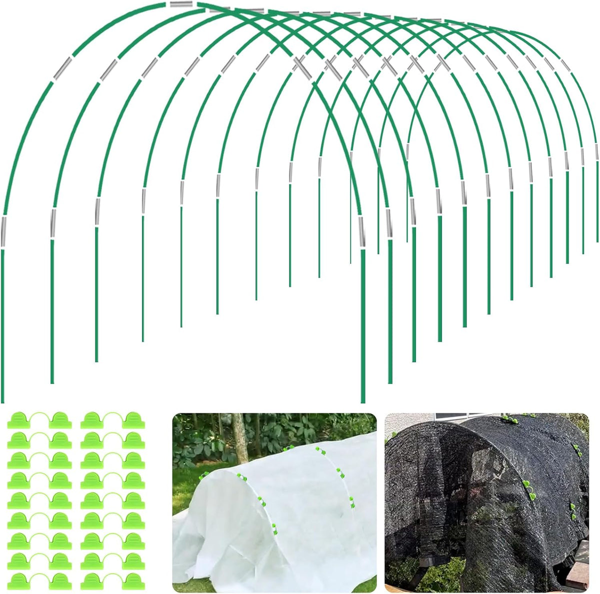 72Pcs Garden Hoops for Raised Beds Wide, 12 Sets of 8Ft Greenhouse Hoops Grow Tunnel, Rust-Free Fiberglass Hoops Frame for Row Cover Netting Shade Cloth DIY Garden Stakes Supplies