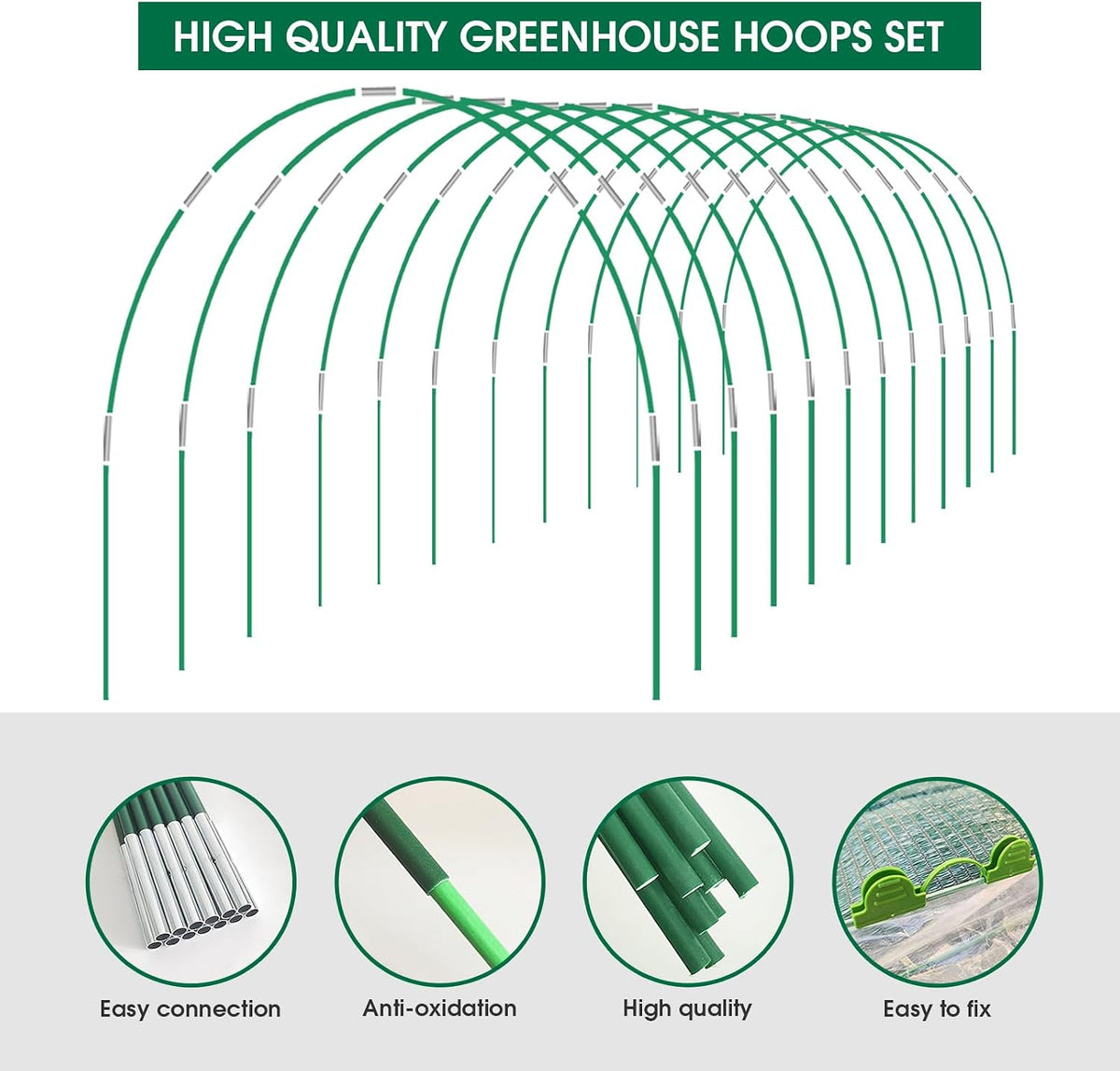 72Pcs Garden Hoops for Raised Beds Wide, 12 Sets of 8Ft Greenhouse Hoops Grow Tunnel, Rust-Free Fiberglass Hoops Frame for Row Cover Netting Shade Cloth DIY Garden Stakes Supplies