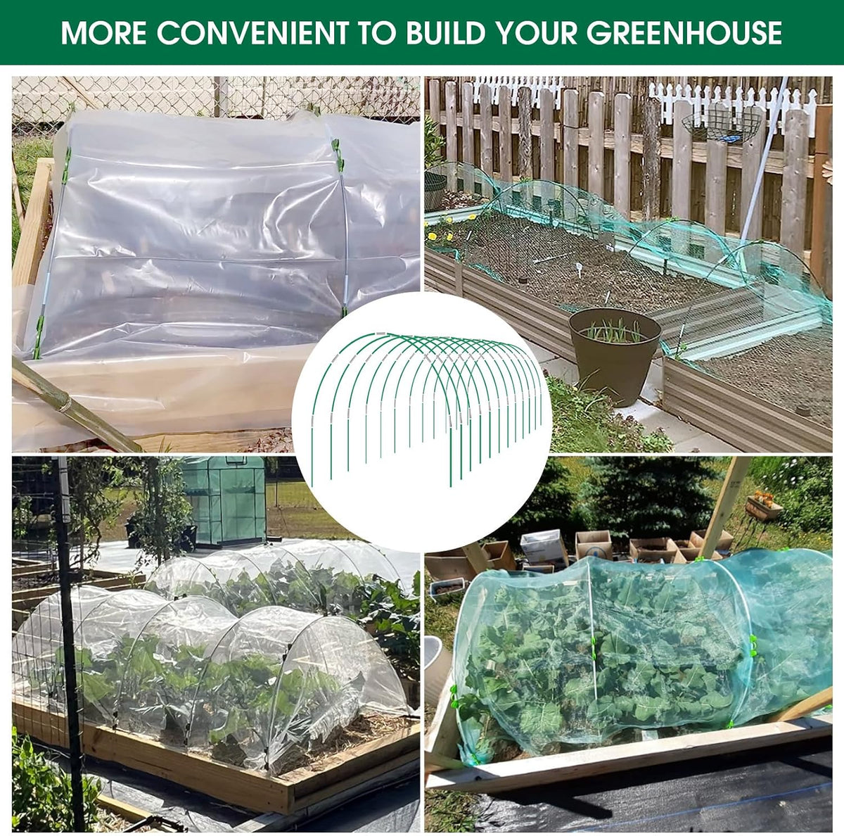 72Pcs Garden Hoops for Raised Beds Wide, 12 Sets of 8Ft Greenhouse Hoops Grow Tunnel, Rust-Free Fiberglass Hoops Frame for Row Cover Netting Shade Cloth DIY Garden Stakes Supplies