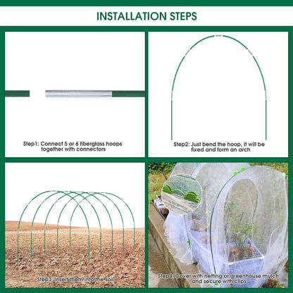 72Pcs Garden Hoops for Raised Beds Wide, 12 Sets of 8Ft Greenhouse Hoops Grow Tunnel, Rust-Free Fiberglass Hoops Frame for Row Cover Netting Shade Cloth DIY Garden Stakes Supplies