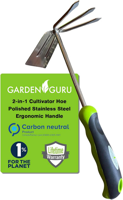 Hand Cultivator Rake Hoe Tiller Tool - Stainless Steel for Ultimate Strength - Rust Resistant - Ergonomic Handle - Great for Gardening Cultivating Loosening Weeding