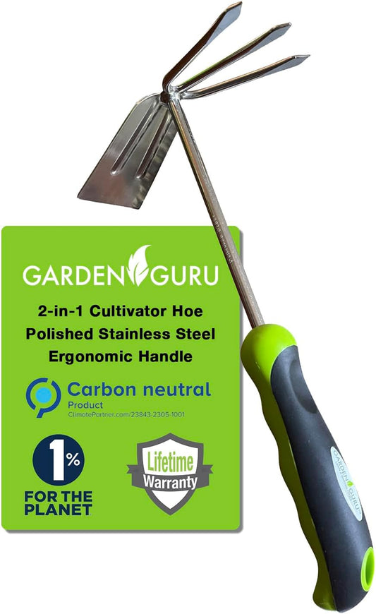Hand Cultivator Rake Hoe Tiller Tool - Stainless Steel for Ultimate Strength - Rust Resistant - Ergonomic Handle - Great for Gardening Cultivating Loosening Weeding
