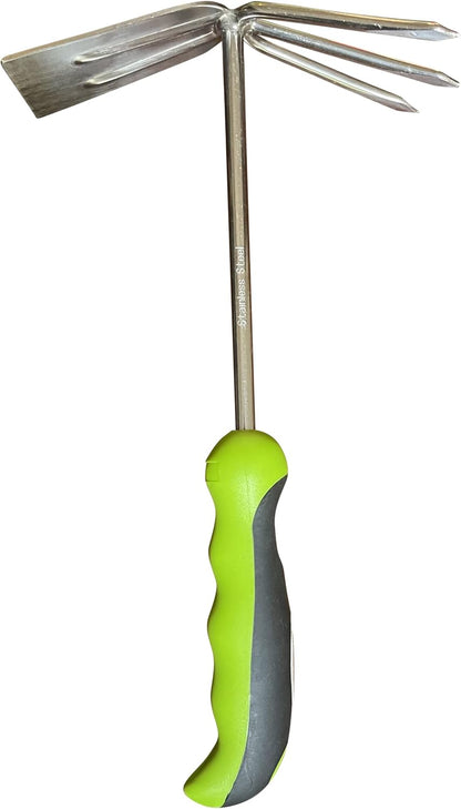 Hand Cultivator Rake Hoe Tiller Tool - Stainless Steel for Ultimate Strength - Rust Resistant - Ergonomic Handle - Great for Gardening Cultivating Loosening Weeding