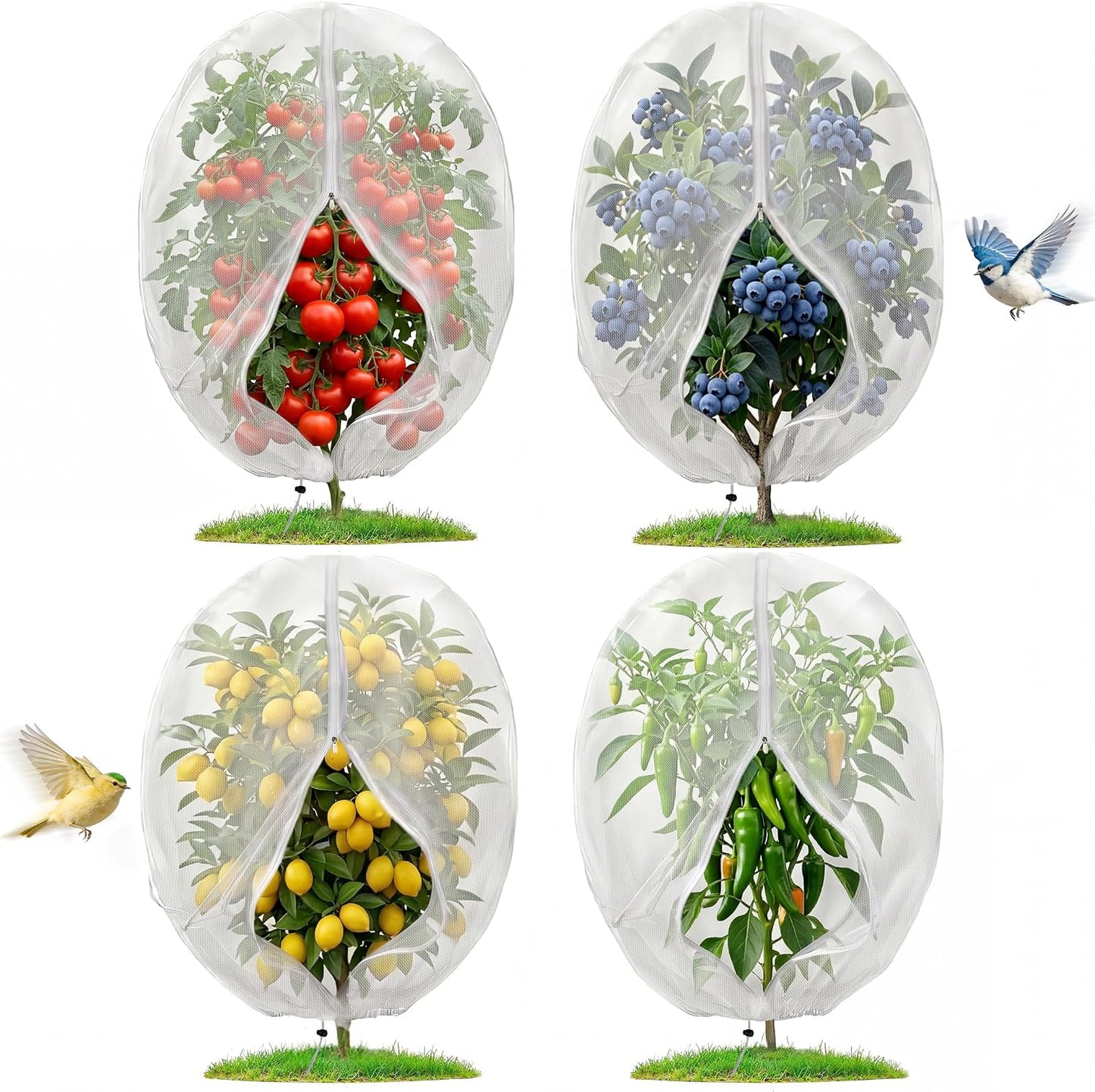 4PCS Insect Bird Barrier Mesh with Zipper Drawstring Blueberry Bush Netting