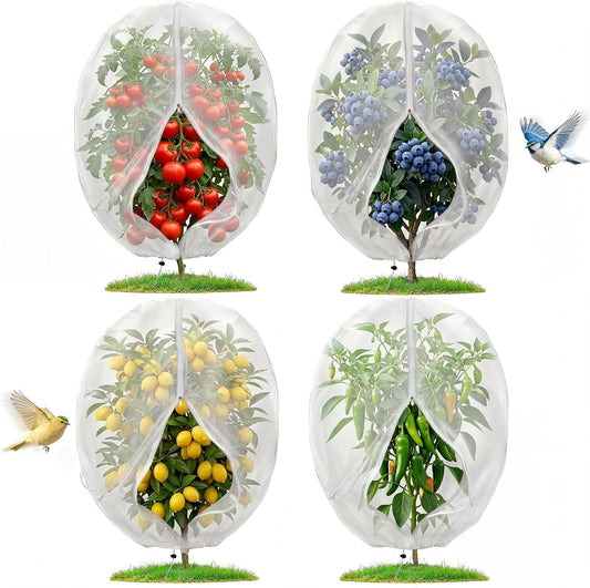 4PCS Insect Bird Barrier Mesh with Zipper Drawstring Blueberry Bush Netting