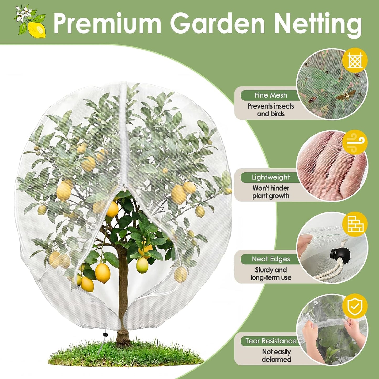 4PCS Insect Bird Barrier Mesh with Zipper Drawstring Blueberry Bush Netting