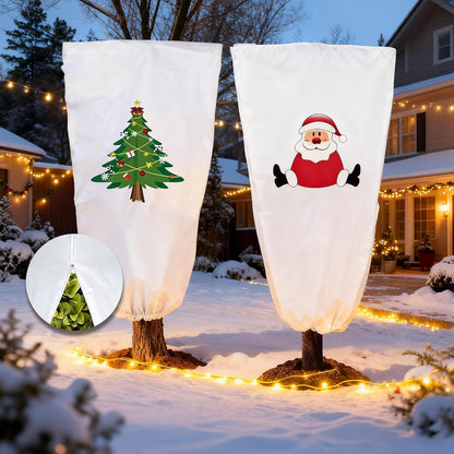 47" h x 32" w Plant Covers Freeze Protection -Reusable Tree wrap for Outdoor Plants,Cloths with Santa Claus Print, Zipper and Drawstring for Winter Frost Cloths for Outdoor Plants & Fruit Treesr-2Pack