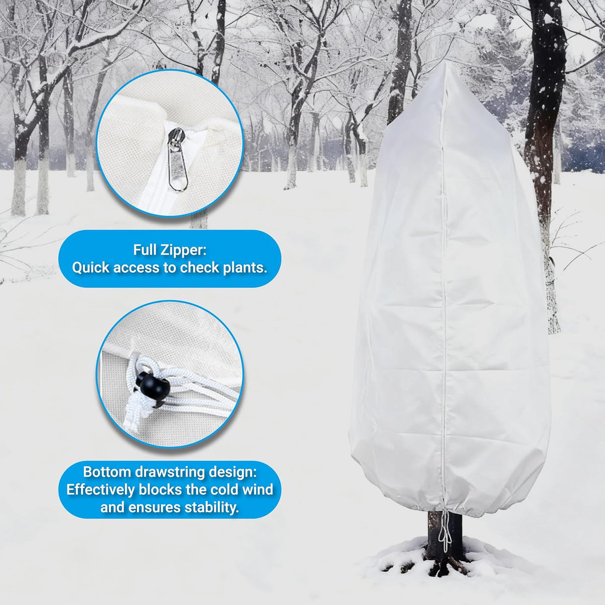 47" h x 32" w Plant Covers Freeze Protection -Reusable Tree wrap for Outdoor Plants,Cloths with Santa Claus Print, Zipper and Drawstring for Winter Frost Cloths for Outdoor Plants & Fruit Treesr-2Pack