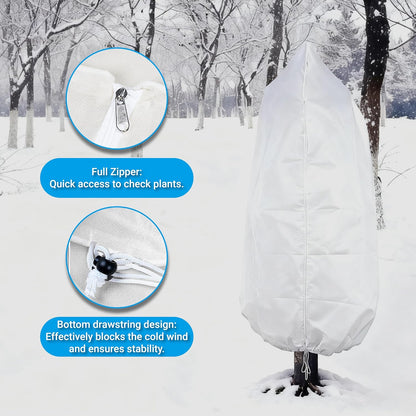 47" h x 32" w Plant Covers Freeze Protection -Reusable Tree wrap for Outdoor Plants,Cloths with Santa Claus Print, Zipper and Drawstring for Winter Frost Cloths for Outdoor Plants & Fruit Treesr-2Pack