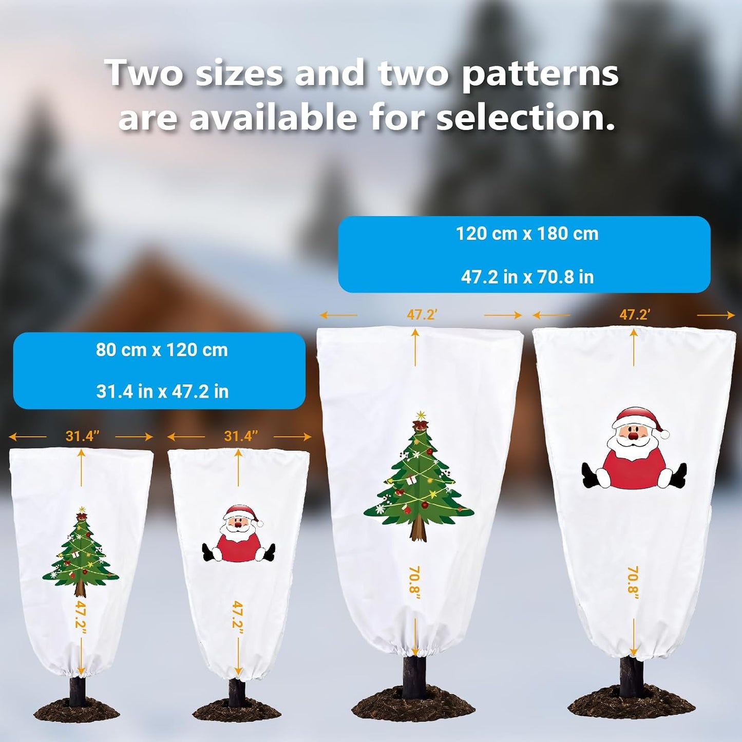 47" h x 32" w Plant Covers Freeze Protection -Reusable Tree wrap for Outdoor Plants,Cloths with Santa Claus Print, Zipper and Drawstring for Winter Frost Cloths for Outdoor Plants & Fruit Treesr-2Pack