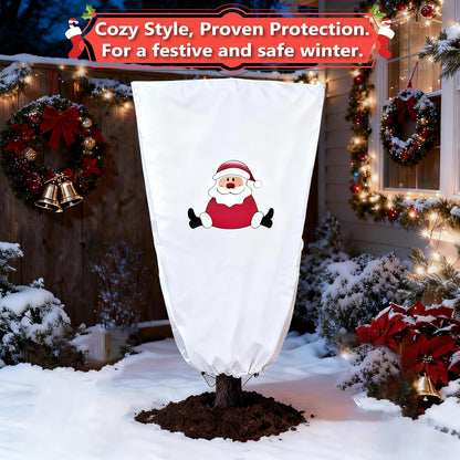 47" h x 32" w Plant Covers Freeze Protection -Reusable Tree wrap for Outdoor Plants,Cloths with Santa Claus Print, Zipper and Drawstring for Winter Frost Cloths for Outdoor Plants & Fruit Treesr-2Pack
