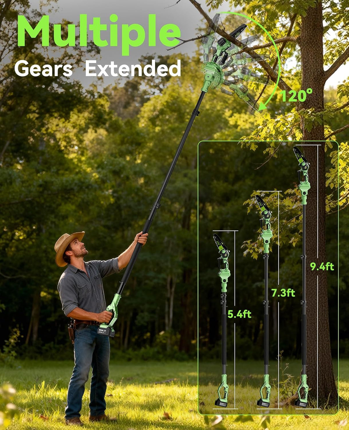 Electric Pole Saws for Tree Trimming: 6 Inch Mini Chainsaw Cordless with Extension Pole, 2x4000mAh Batteries, 21V Brushless Pole Saw Battery Powered Tree Trimmer 16 Ft reach Limb
