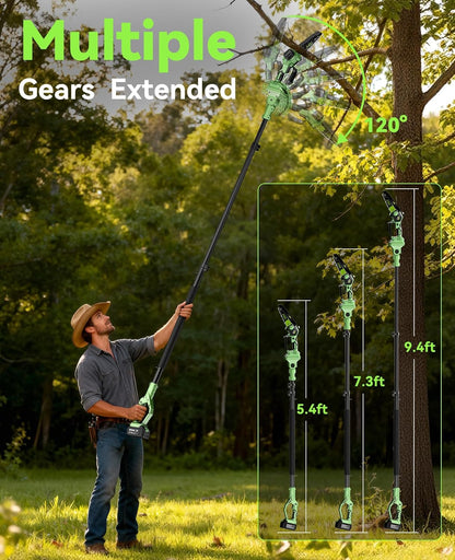 Electric Pole Saws for Tree Trimming: 6 Inch Mini Chainsaw Cordless with Extension Pole, 2x4000mAh Batteries, 21V Brushless Pole Saw Battery Powered Tree Trimmer 16 Ft reach Limb