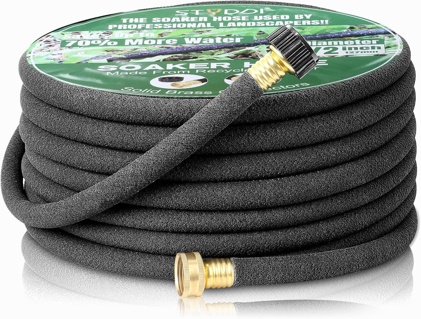 Soaker Hose, 1/2" x 25 FT Round Rubber Garden Soaker Hose, Heavy Duty Water Seeper Soaker Hoses for Foundation Watering, Garden Beds, Garden, Lawn and Plants