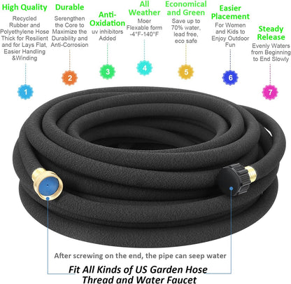 Soaker Hose, 1/2" x 25 FT Round Rubber Garden Soaker Hose, Heavy Duty Water Seeper Soaker Hoses for Foundation Watering, Garden Beds, Garden, Lawn and Plants