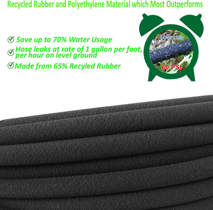 Soaker Hose, 1/2" x 25 FT Round Rubber Garden Soaker Hose, Heavy Duty Water Seeper Soaker Hoses for Foundation Watering, Garden Beds, Garden, Lawn and Plants