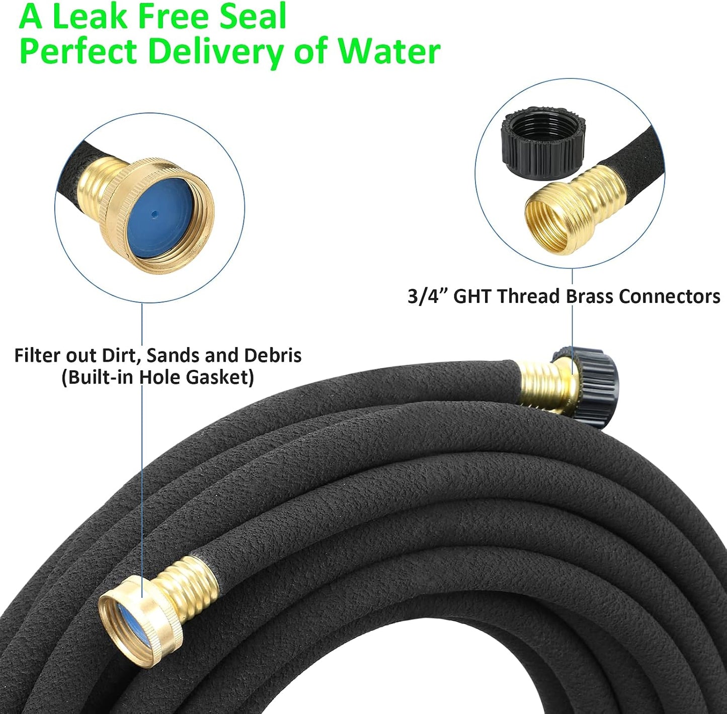 Soaker Hose, 1/2" x 25 FT Round Rubber Garden Soaker Hose, Heavy Duty Water Seeper Soaker Hoses for Foundation Watering, Garden Beds, Garden, Lawn and Plants