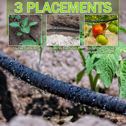1/4 Inch Soaker Hose Irrigation Hose Drip Hose for Garden Heavy Duty Drip Irrigation Tubing with Hose Connector Set or Watering Planters Flower Vegetable Lawn Yard Landscaping, Black (100 ft)