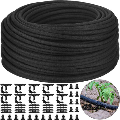 1/4 Inch Soaker Hose Irrigation Hose Drip Hose for Garden Heavy Duty Drip Irrigation Tubing with Hose Connector Set or Watering Planters Flower Vegetable Lawn Yard Landscaping, Black (100 ft)