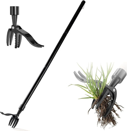 Manual Weed Puller Tool - Stand Up Weeder with 4-Claw Head & 3-Section Long Handle, Permanently Remove Dandelions with Roots, No Bending for Seniors, Lawn & Garden Tool