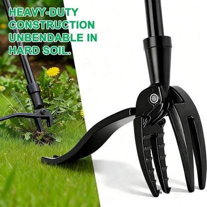 Manual Weed Puller Tool - Stand Up Weeder with 4-Claw Head & 3-Section Long Handle, Permanently Remove Dandelions with Roots, No Bending for Seniors, Lawn & Garden Tool