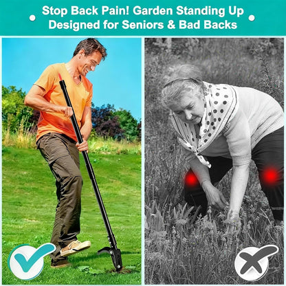 Manual Weed Puller Tool - Stand Up Weeder with 4-Claw Head & 3-Section Long Handle, Permanently Remove Dandelions with Roots, No Bending for Seniors, Lawn & Garden Tool