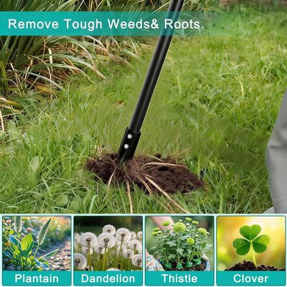 Manual Weed Puller Tool - Stand Up Weeder with 4-Claw Head & 3-Section Long Handle, Permanently Remove Dandelions with Roots, No Bending for Seniors, Lawn & Garden Tool