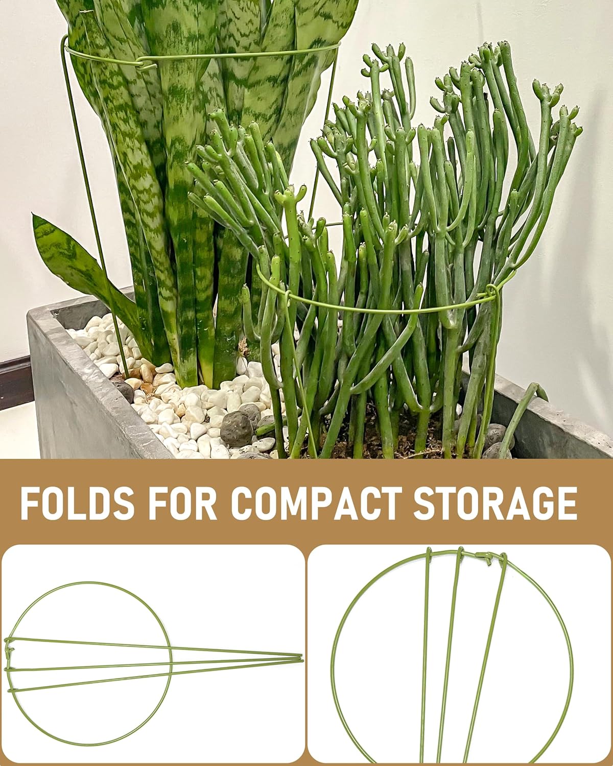 5-Pack Heavy Duty Plant Support Stakes, Metal Plant Ring Cages for Indoor Outdoor Plants, Adjustable Garden Stakes for Orchids, Monstera, Pothos, Hydrangea, Vines & Potted Plant (6" W x 11" H)