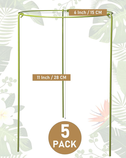 5-Pack Heavy Duty Plant Support Stakes, Metal Plant Ring Cages for Indoor Outdoor Plants, Adjustable Garden Stakes for Orchids, Monstera, Pothos, Hydrangea, Vines & Potted Plant (6" W x 11" H)