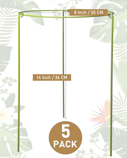 5-Pack Heavy Duty Plant Support Stakes, Metal Plant Ring Cages for Indoor Outdoor Plants, Adjustable Garden Stakes for Orchids, Monstera, Pothos, Hydrangea, Vines & Potted Plant (6" W x 11" H)