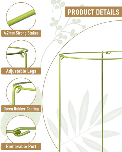 5-Pack Heavy Duty Plant Support Stakes, Metal Plant Ring Cages for Indoor Outdoor Plants, Adjustable Garden Stakes for Orchids, Monstera, Pothos, Hydrangea, Vines & Potted Plant (6" W x 11" H)