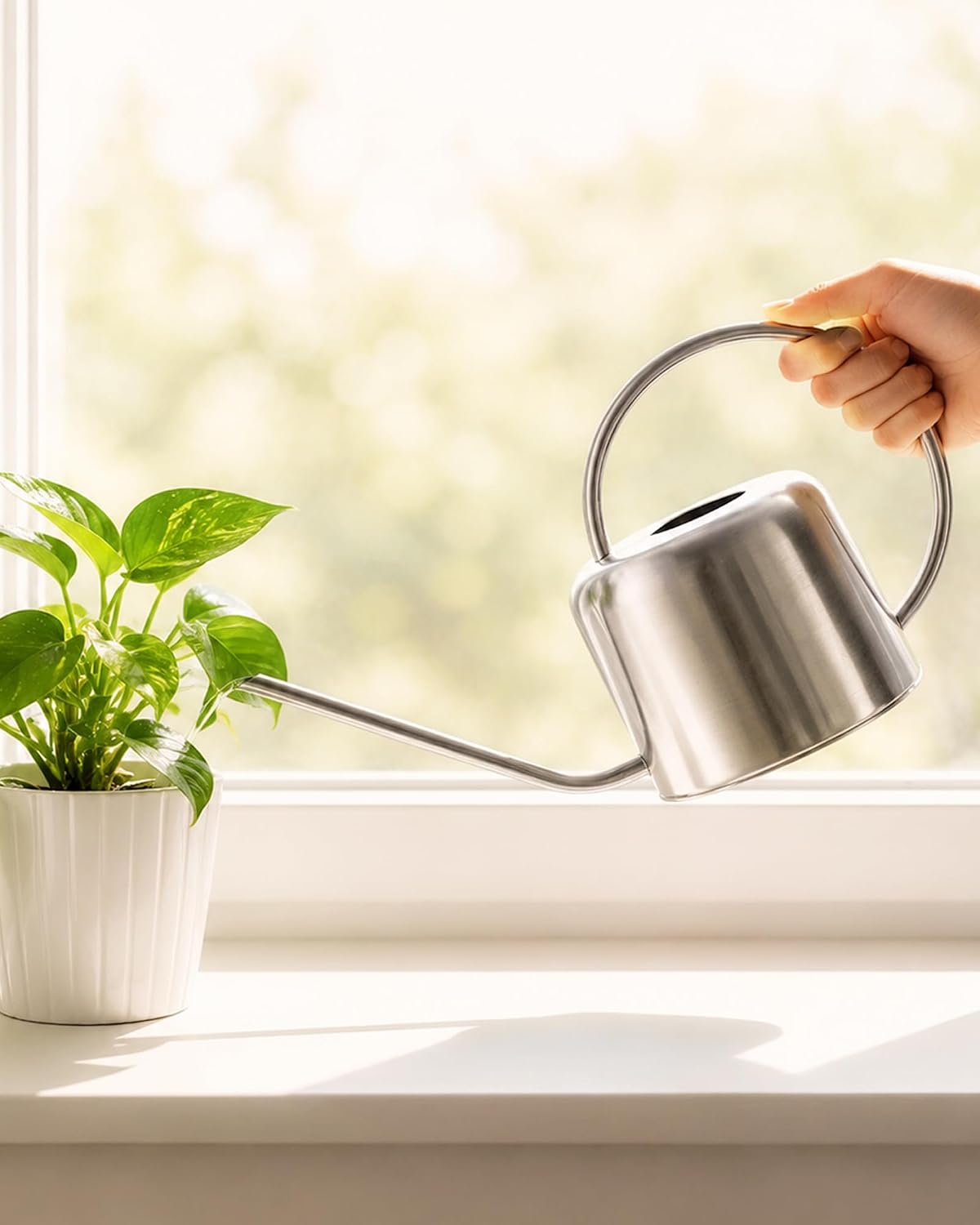 Metal Watering Can for Indoor Outdoor Plant 1L/35oz Silver