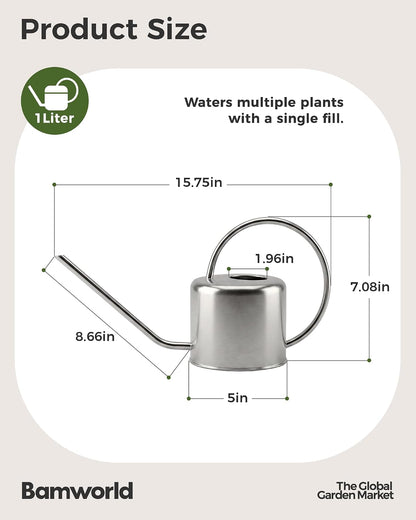 Metal Watering Can for Indoor Outdoor Plant 1L/35oz Silver