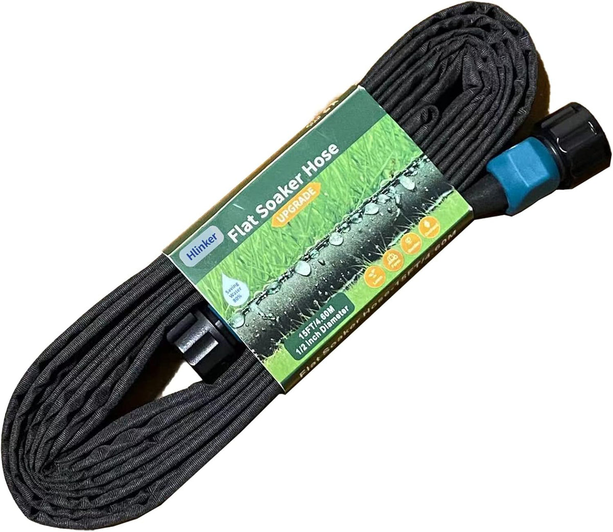 Flat Soaker Hose 25 FT for Garden Beds, 25Ft 1/2" Linkable Consistent Drip Irrigation Hose Save 80% Water, Leakproof Heavy Duty Double Layer Sprinkler Hose