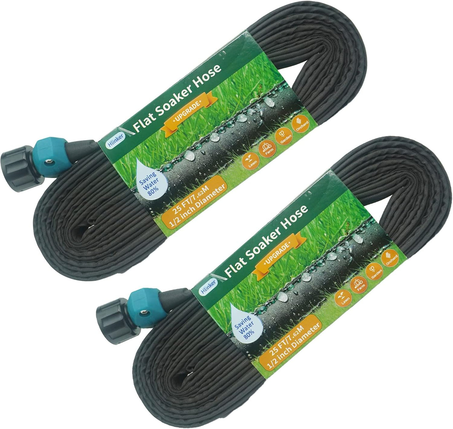 Flat Soaker Hose 25 FT for Garden Beds, 25Ft 1/2" Linkable Consistent Drip Irrigation Hose Save 80% Water, Leakproof Heavy Duty Double Layer Sprinkler Hose