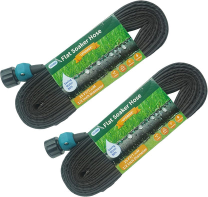 Flat Soaker Hose 25 FT for Garden Beds, 25Ft 1/2" Linkable Consistent Drip Irrigation Hose Save 80% Water, Leakproof Heavy Duty Double Layer Sprinkler Hose