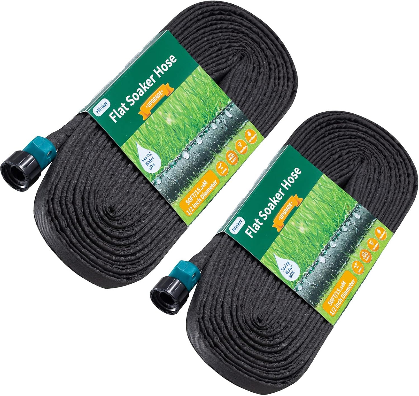 Flat Soaker Hose 25 FT for Garden Beds, 25Ft 1/2" Linkable Consistent Drip Irrigation Hose Save 80% Water, Leakproof Heavy Duty Double Layer Sprinkler Hose