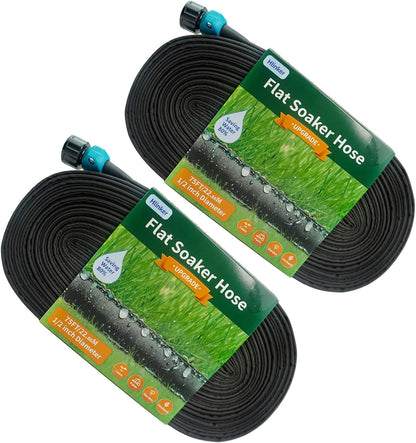 Flat Soaker Hose 25 FT for Garden Beds, 25Ft 1/2" Linkable Consistent Drip Irrigation Hose Save 80% Water, Leakproof Heavy Duty Double Layer Sprinkler Hose