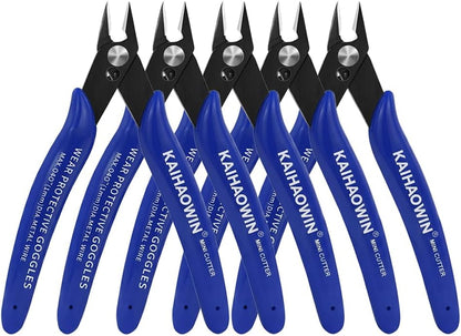 KAIHAOWIN Micro Wire Cutters with Spring, 5 Pack, 5 inch Precision Mini Flush Cutters Bulk, Nippers, Flush Cutting Pliers, Wire Snips, Small Side Cutters for Electronics Crafts Jewelry-Blue