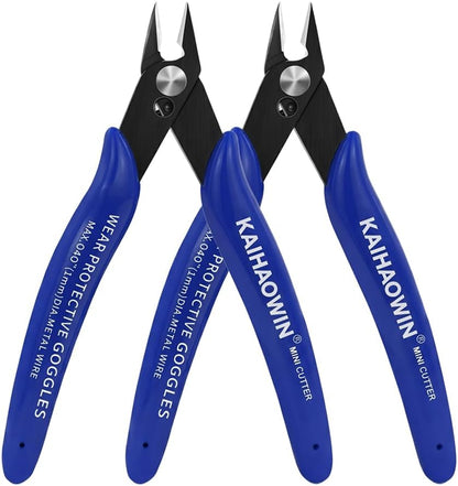 KAIHAOWIN Micro Wire Cutters with Spring, 5 Pack, 5 inch Precision Mini Flush Cutters Bulk, Nippers, Flush Cutting Pliers, Wire Snips, Small Side Cutters for Electronics Crafts Jewelry-Blue