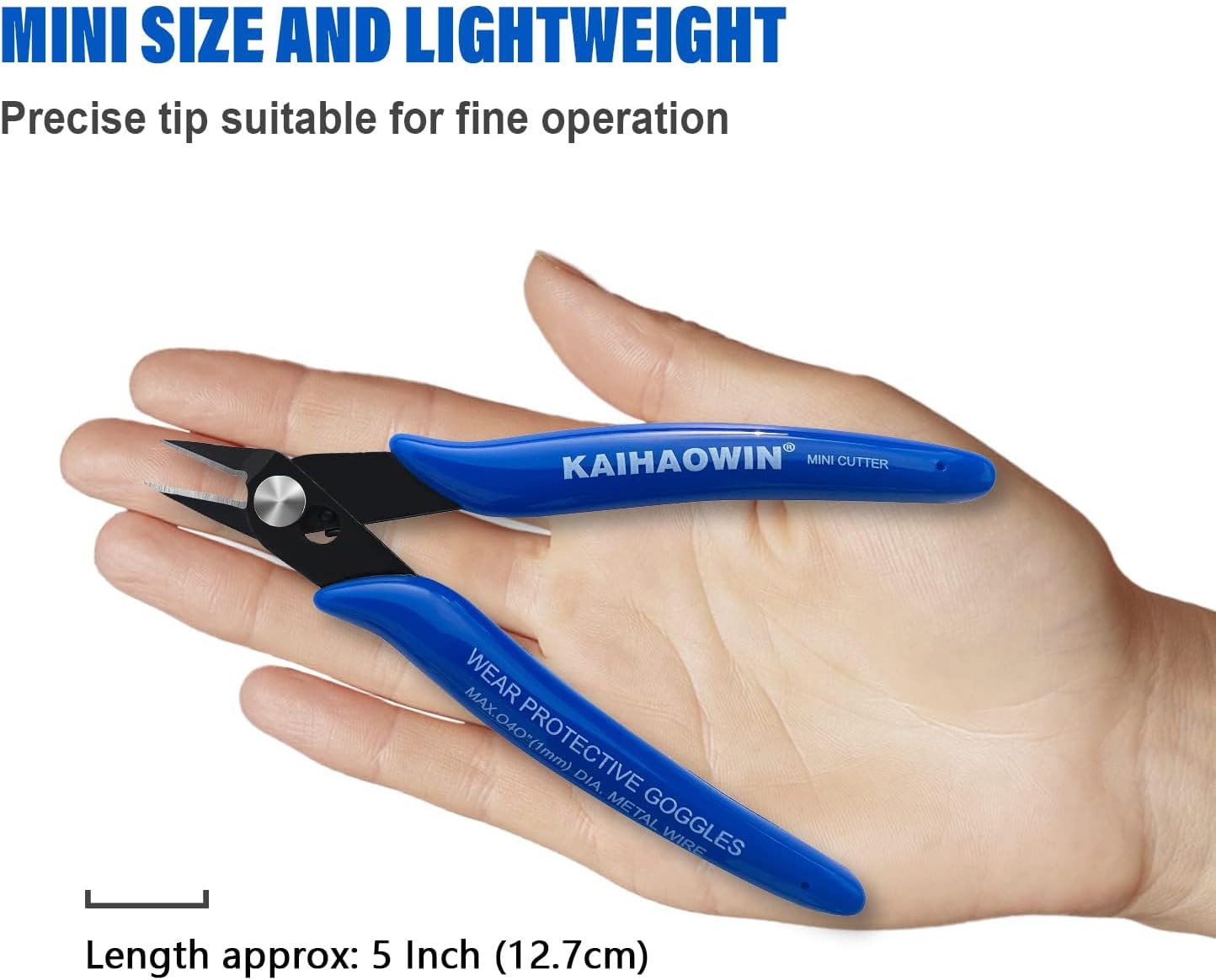 KAIHAOWIN Micro Wire Cutters with Spring, 5 Pack, 5 inch Precision Mini Flush Cutters Bulk, Nippers, Flush Cutting Pliers, Wire Snips, Small Side Cutters for Electronics Crafts Jewelry-Blue